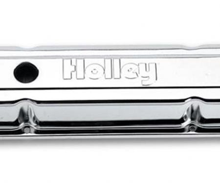 Holley Embossed Valve Cover, SBC, Stamped Steel, Chrome 241-80