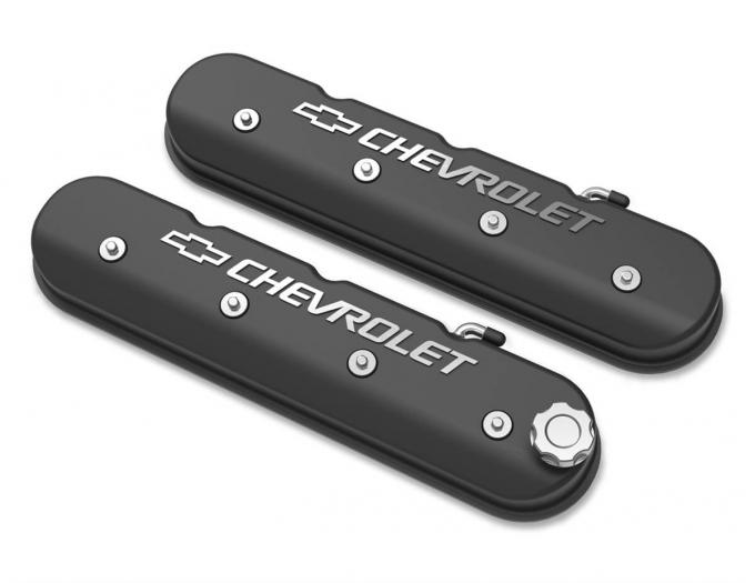 Holley Tall LS Valve Cover with Bowtie/Chevrolet Logo, Satin Black Machined Finish 241-402