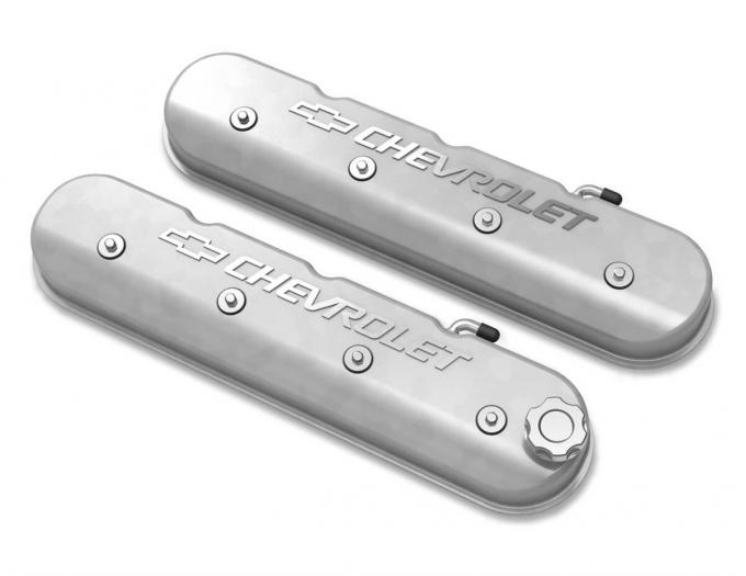 Holley Tall LS Valve Cover with Bowtie/Chevrolet Logo, Natural Machined Finish 241-400