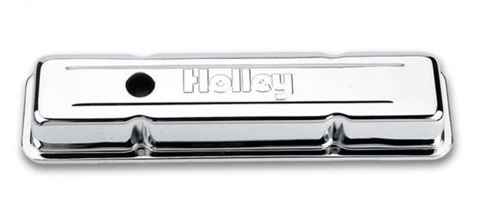 Holley Embossed Valve Cover, SBC, Stamped Steel, Chrome 241-80