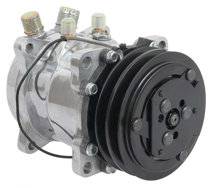 OER Sanden 507 Style A/C Compressor w/ 2-Groove V-Belt Clutch Pulley - Polished Finish - SD507/SD5H11 AC5104P