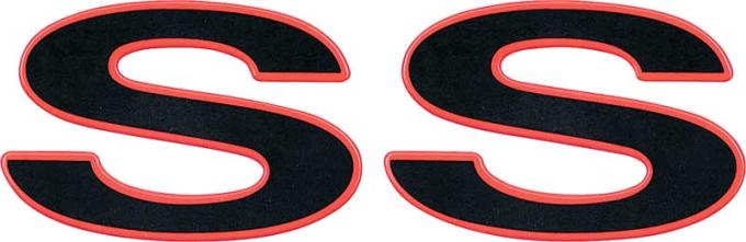 OER 1996-2002 Camaro, "SS" Front Fender & Rear Panel Emblem, Black Letters with Red Outline, Each 12369965