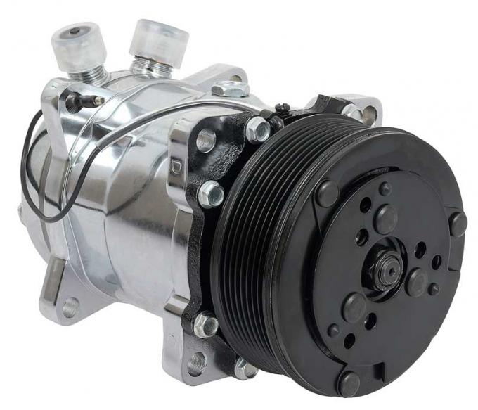 OER Sanden 508 Style A/C Compressor w/ 8-Rib Serpentine Clutch Pulley - Chrome Finish - SD508/SD5H14 AC6698C