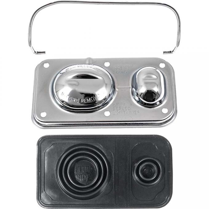 OER 1970-80 GM, Single Bail Chrome Master Cylinder Cover, 5-5/8" X 3", With Bail and Diaphragm *T9333B