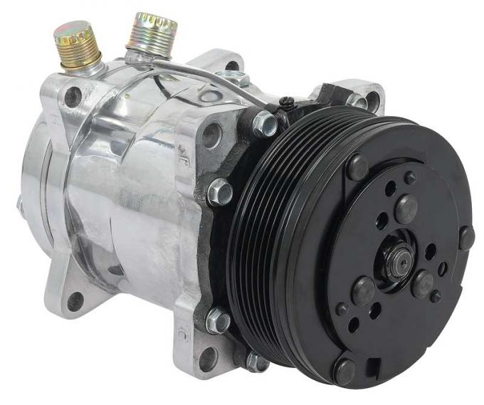 OER Sanden 508 Style A/C Compressor w/ 6-Rib Serpentine Clutch Pulley - Polished Finish - SD508/SD5H14 AC9560P