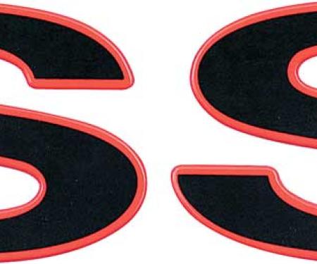 OER 1996-2002 Camaro, "SS" Front Fender & Rear Panel Emblem, Black Letters with Red Outline, Each 12369965