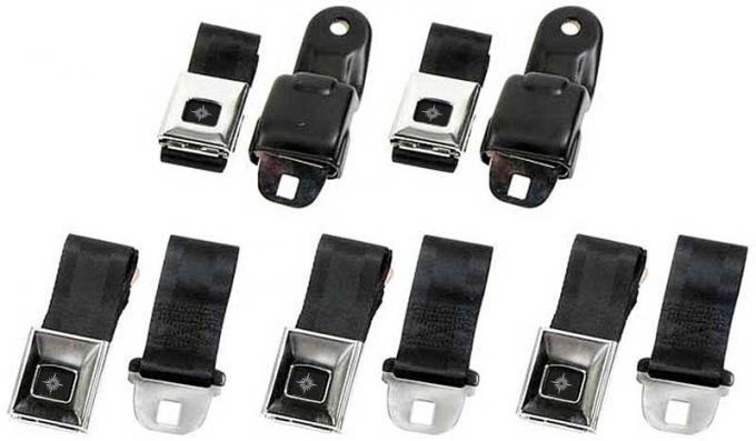 OER 1968-69 Camaro / Firebird, Retractable Seat Belt Set, Deluxe Interior, Black with Chrome Latches *R195